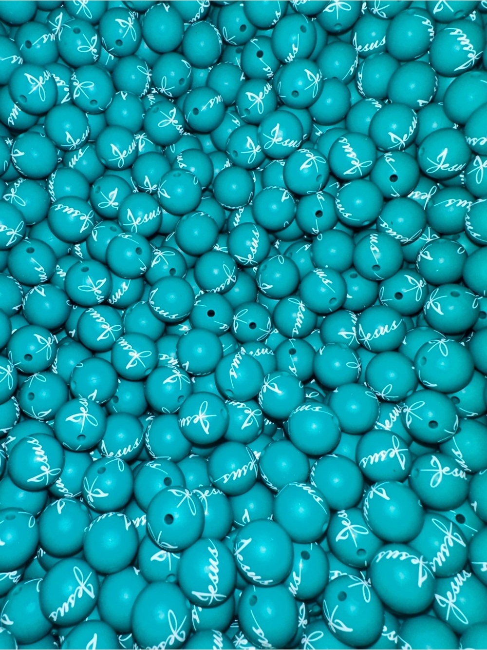 Teal 'Jesus' Silicone Beads for Kids Accessories (10 pack)